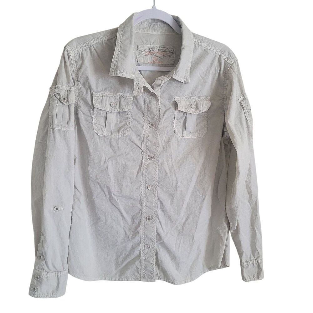 Gramicci Button Up Cargo Shirt Women's Large L Beige Tan Cotton Gorpcore Hiking